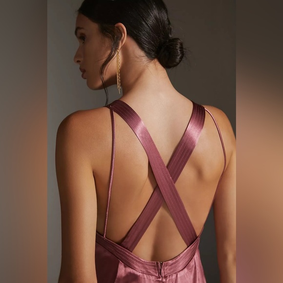 Anthropologie Satin Cross-Back Midi Dress - Picture 4 of 16